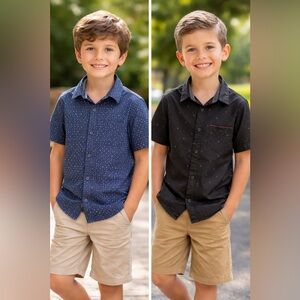 Kids' Short-Sleeve Button-Front Shirts Bundle- Navy and Black